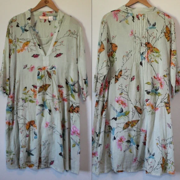 LA CERA Hummingbird Butterfly Print Dress Green Sundress Plus Size 1X H14855 - Picture 8 of 8